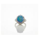 Vintage Platinum 3.83ct Black Opal Diamond Ring