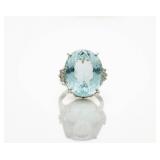 Platinum 15.37ct Oval Aquamarine Diamond Ring