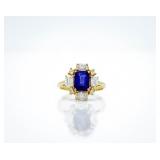 14K Yellow Gold 3.25ct Sapphire Diamond Halo Ring