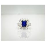 14k White Gold 2.45 Ct Sapphire Diamond Halo Ring