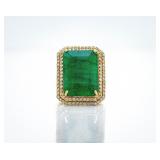 14K Gold 13.50ct Zambian Emerald Diamond Ring