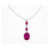 Platinum Natural Rubellite Diamond Chain Pendant