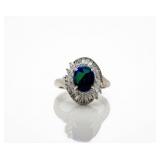 Vintage Platinum Natural Black Opal Diamond Ring