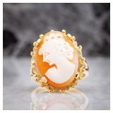 Antique Brants 10kt Yellow Gold Cameo Shell Ring