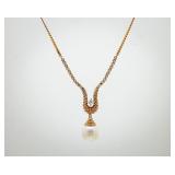 14K UnoAErre Natural Diamond & Pearl Drop Necklace