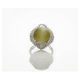 Platinum 6.81ct Cat's Eye Actinolite Diamond Ring