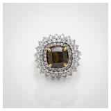 18kt GIA 4.34 CTW Fancy Green Cushion Diamond Ring