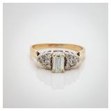 Vintage Elongated Emerald Diamond Engagement Ring