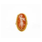 Art Deco 18kt Yellow Gold Elongated Cameo Ring
