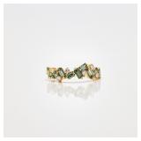 14k Yellow Gold Natural Teal Sapphire Diamond Ring