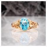 Vintage 10kt Yellow Gold Blue Topaz Diamond Ring