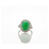 Platinum 6.49ct Cabochon Jade Diamond Halo Ring