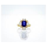 14K Yellow Gold 3.25ct Sapphire Diamond Halo Ring