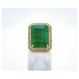 14K Gold 13.50ct Zambian Emerald Diamond Ring