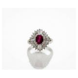Vintage Platinum Natural Red Ruby Diamond Ring