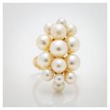 Vintage Ming's 14kt Gold Akoya Pearl Cluster Ring