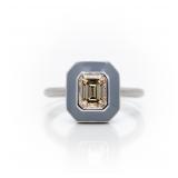 14k Gold Emerald Cut Diamond Enamel Halo Ring