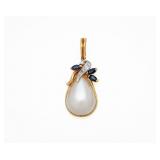 14kt Yellow Gold Sapphire Diamond Pearl Pendant