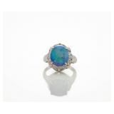 Vintage Platinum 3.83ct Black Opal Diamond Ring