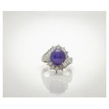 Vintage Platinum Purple Star Sapphire Diamond Ring