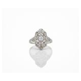 Antique Platinum Natural Diamond Shield Ring