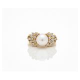 14kt Yellow Gold Natural Pearl and Diamond Ring