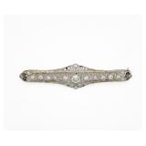 Antique Platinum Filigree Elongated Diamond Brooch