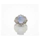 Platinum Natural Blue Star Sapphire Diamond Ring