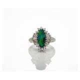 Vintage Platinum Natural Black Opal Diamond Ring