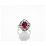Platinum 2.43ctw Ruby Diamond Halo Ballerina Ring