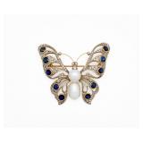 18k Gold Butterfly Brooch w/ Diamond & Sapphire