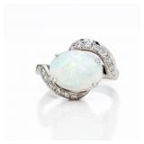 Antique 14kt White Gold Large Opal Diamond Ring