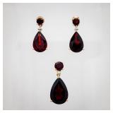 10k Yellow Gold Garnet Diamond Earring Pendant Set