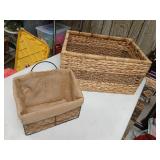 2 storage baskets, metal and wicker is 19 x 14