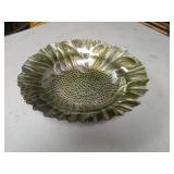 Large green art glass console bowl 14 x 13'
