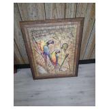 Framed art bird parrot, 24.5 x 30.5.