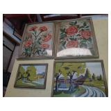 4 pieces, what looks like paint by numbers?