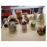Box of misc candles figures and more