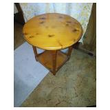 Pine end table 22 inches by 22 inches tall.