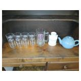 6 Pepsi glasses, Hershey's mug and teapot.