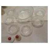 Fruit bowl, serving set and vintage salt and
