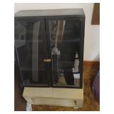 Sm black glass front cabinet white stand 18 x 20