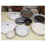 All vintage pots and pans pictured enamel and