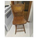 2 oak pressed back swivel bar stools, 24 seat