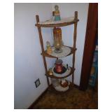 Corner, stand shelf and contents, 44 inches tall.