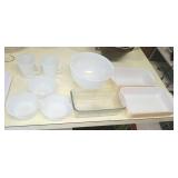 9 pieces of vintage fire king kitchen glass.