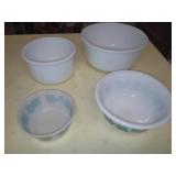 4 kitchen bowls, vintage 2 are Hazel atlas