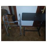 Hospital bed adjustable table and a walker