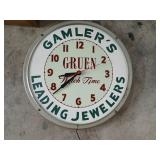 Gamlers jeweler Gruen clock works 15' wide at the