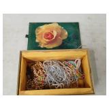 Vintage box of costume, jewelry.